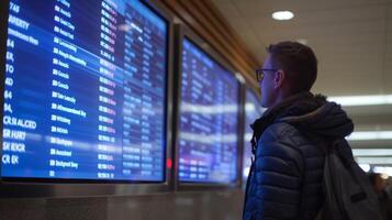 The smooth uninterrupted connectivity of the airports electronic departure screens displaying realtime updates and changes to flight information photo