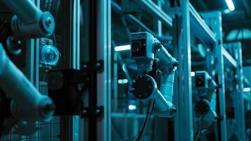 A closeup of a personal item being inspected by an automated security system with multiple arms and sensors working together to ensure the safety of all belongings photo