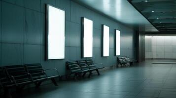 A series of empty billboards line the walls of the airport lounge creating a space for potential advertising opportunities photo