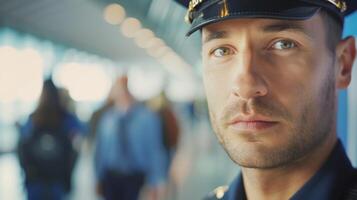 The intense gaze of a passport control officer making sure that all travelers have valid and uptodate documents before allowing them to proceed photo