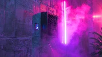 A steam room generator attached to a concrete wall its and efficient design providing consistent heat and humidity photo