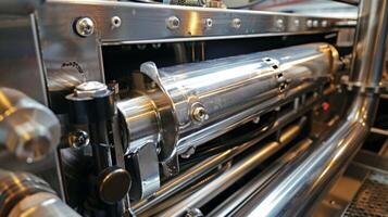 A shiny metal canister attached to the back of the machine holding the carbon dioxide needed for fizz photo