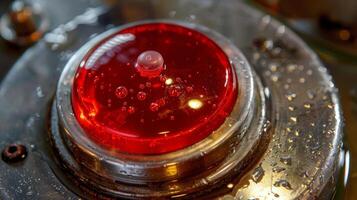 A closeup of a red button with carbonation written above it waiting to be pressed photo