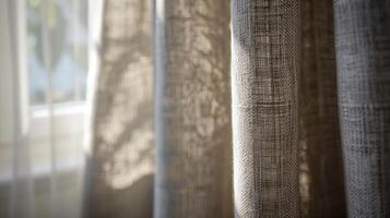 In the second photo we see a closeup of the fabric used for the smart curtains. It has a soft texture and a subtle pattern adding a touch of elegance to the room