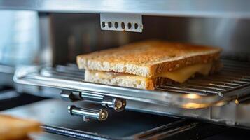 Macro shot of the hinge mechanism on a sandwich maker showing how it secures the top and bottom plates together for even cooking photo