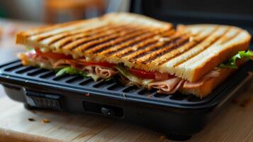 Detail shot of the timer on a sandwich maker allowing for precise cooking times and ensuring evenlycooked sandwiches photo