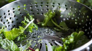 The drainage hole at the bottom of the salad spinner allowing excess water to be easily poured out photo