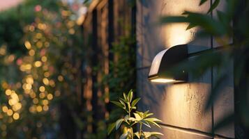A modern motion sensor light with a curved black frame and a small unobtrusive sensor positioned at the top photo