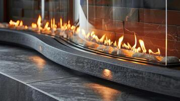 The curved glass front adds a touch of elegance and gives a clear view of the flames photo
