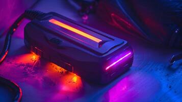 The jump starter is portable and can easily fit into a backpack or camping bag photo