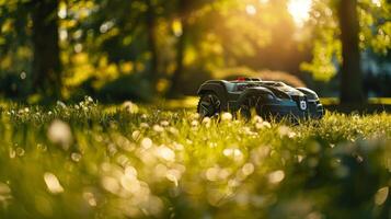 A detailed shot of the robotic lawn mowers advanced mulching feature allowing for added nourishment to the gr photo