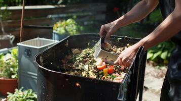 The composter in action with the blades quickly and efficiently breaking down the food ss and other organic material photo