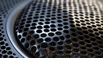 An extreme closeup of the speaker grill which amplifies the sound waves to effectively deter pests photo