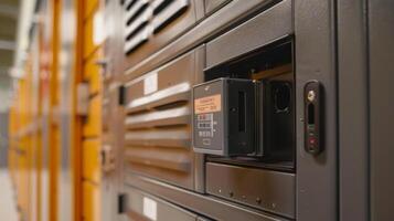 The side of the lock box with a small barcode scanner builtin for alternative access photo