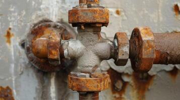 A rusted valve on a pipe showing the wear and tear of years of use in the heating system photo