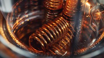 A macro shot of the heating element inside the heater showcasing the intricate coils that help heat the oil and ultimately warm the room photo