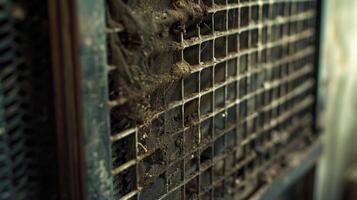 A filter on the heating system covered in dust and debris and in need of regular cleaning photo