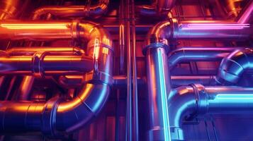 The boiler is hooked up to a complex network of pipes showing its importance in providing heating or hot water to a larger system photo