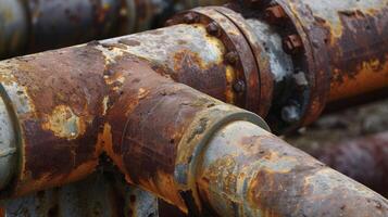 Rust can be seen on the surface of some of the pipes showing signs of wear and tear photo