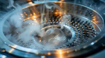 A closeup of the heating element inside a garment steamer responsible for quickly turning water into steam for wrinkle removal photo