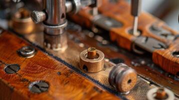 A closeup of the thread tension discs which work with the tension dial to control the tightness of the stitches photo
