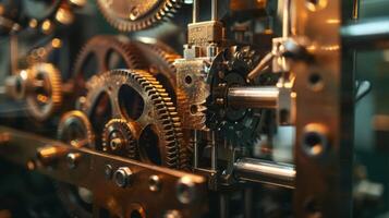 The exposed gears and mechanisms visible through a small opening on the side of the machine photo