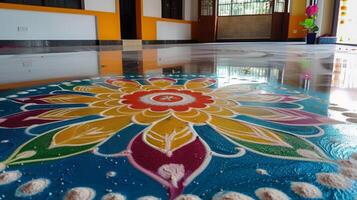 Another important aspect of Diwali is the cleaning and decorating of homes. Houses are thoroughly cleaned and decorated with colorful Rangoli designs flowers and diyas cla photo