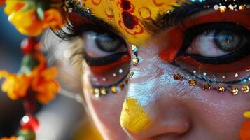 Spectators and participants alike often wear extravagant and elaborate makeup adding to the overall spectacle of the festivities photo