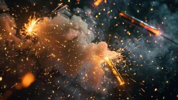 A bold and dynamic background of firecrackers exploding against a black backdrop symbolizing the warding off of evil spirits photo