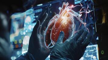 A closeup of a virtual simulation where the surgeon can manipulate the augmented reality image of a patients liver testing different approaches before making an incision photo