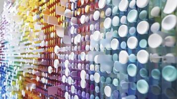 A virtual representation of a patients medication history with each pill appearing as a different color to indicate adherence photo