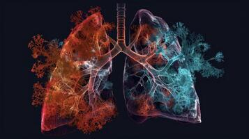 A computergenerated image of a patients lung displaying the impact of different treatment strategies on the progression of COPD photo