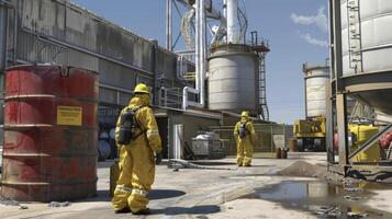 A user in a simulated industrial setting learning how to properly handle and dispose of hazardous materials in order to prevent fire incidents photo