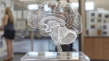 An intricate AR display of a human brain showcasing its different lobes and functions for students to study and understand photo