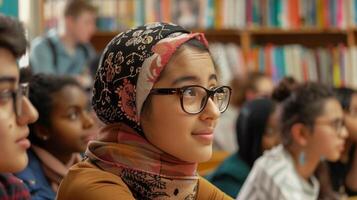A diverse group of students each with different backgrounds and perspectives engaging in a respectful and openminded dialogue about the books cultural influences photo