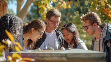 A focused image of the current students and teachers gathered around the time capsule capturing their excitement and curiosity about the institutions history and its connectio photo