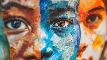 Macro shot of a poster section titled Creating Inclusive and Diverse Themes featuring images of students from different backgrounds and cultures participating in themebase photo