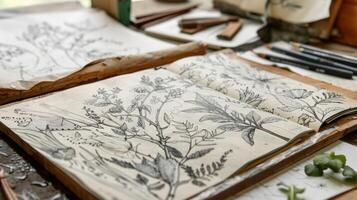 A students sketchbook filled with intricate drawings of various plants and animals found in their local area emphasizing the value of observation and artistic expression i photo