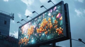 A digital billboard displaying vibrant and eyecatching adver while also serving as a reminder of the environmental impact of excessive energy consumption photo