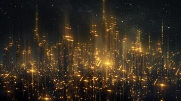 The night sky filled with the glowing lights of towering structures creating a stunning urban skyline photo