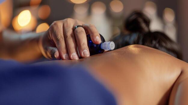 The sixth image shows a cupping therapy session a common complementary od used in conjunction with acupuncture. The suction cups are p on the patients back creating a sensatio photo