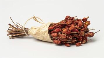A bundle of dried goji berries renowned in Chinese traditional medicine for their antioxidant properties and as a remedy for visual impairment photo
