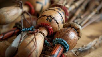 A detailed shot of a handcrafted rattles rattle used in many Native American healing ceremonies for its powerful symbolism of protection and strength photo