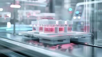 A detailed illustration of a modern bioprinter displaying advanced features such as automated printing precise control of materials and compatibility with multiple types o photo