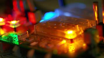 Closeup of a biosensor being tested on a synthetic polymer film to study its ability to detect changes in pH levels and other environmental factors that may affect its performance photo