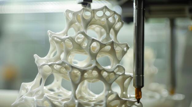 A 3D printer whirs tirelessly meticulously constructing a complex structure made entirely out of biodegradable materials a glimpse into the future of biofabricated products photo