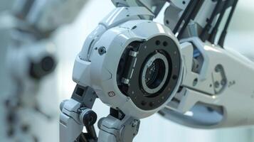 A zoomedin view of a piezoelectric sensor attached to a robotic arm highlighting its role in accurately detecting and measuring movement photo