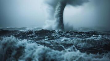In the midst of a stormy sea a massive water spout towers above the waves a force to be reckoned with photo