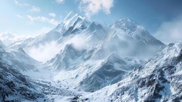 The snowcovered mountain now transformed into a chaotic and treacherous terrain photo