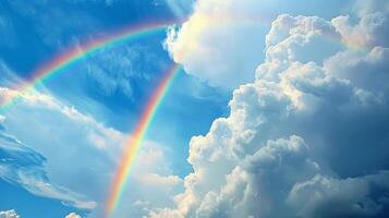 A rare marvel of nature two rainbows painted on a canvas of clouds photo